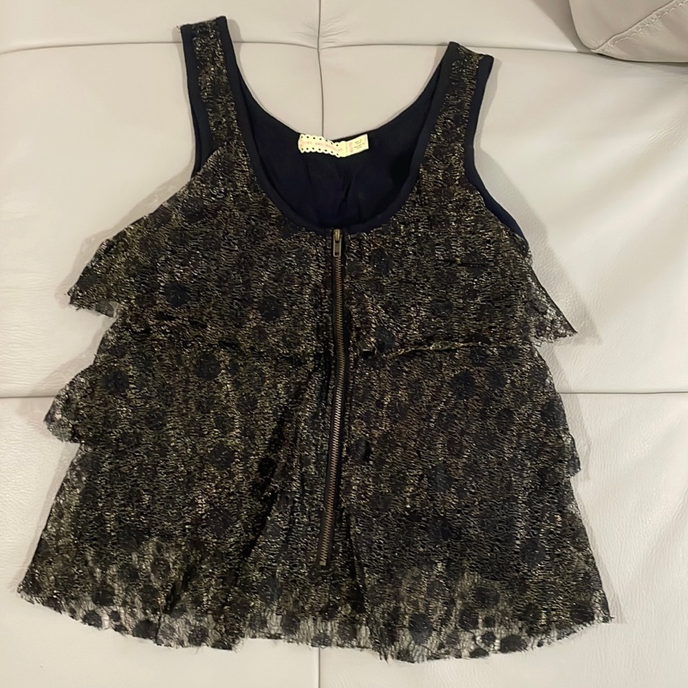 Urban outfitters pins & needles gold lace top (size XS)